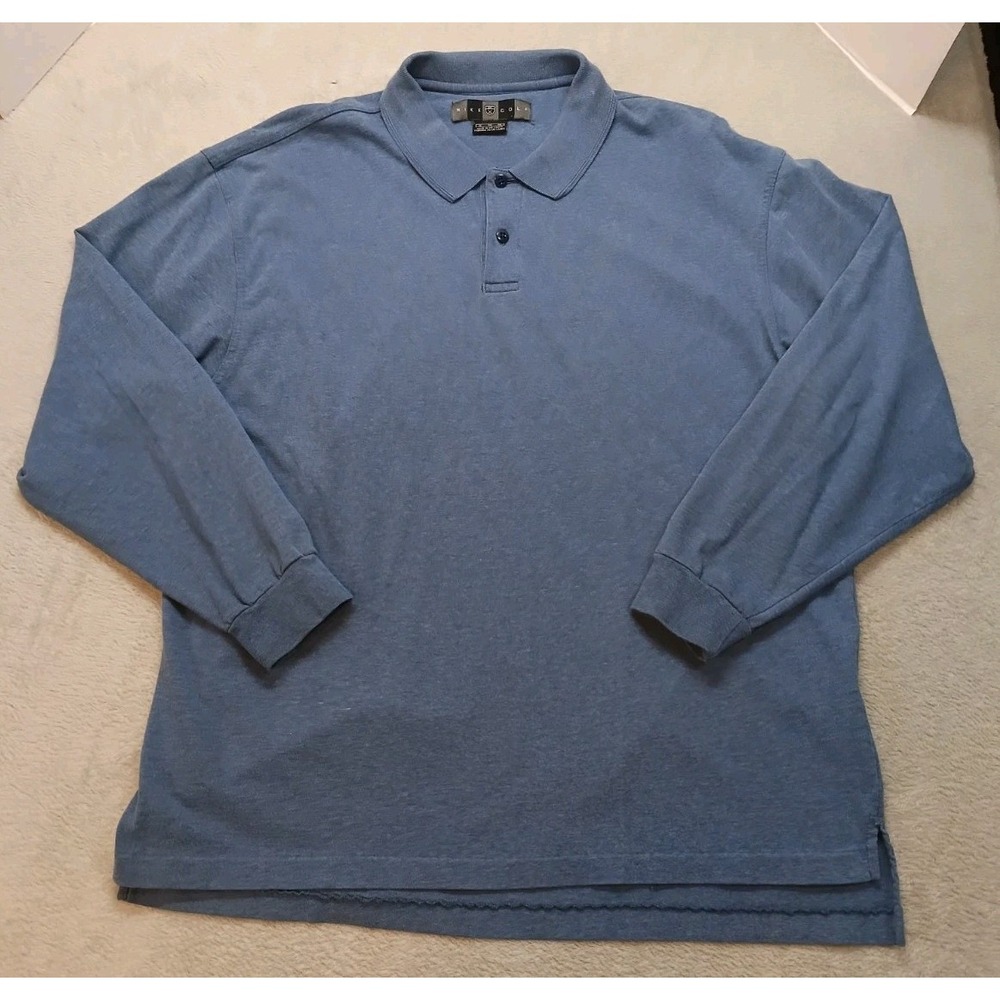 Nike Golf Heather Blue 2 Button Polo Shirt Men's XL Cotton Long Sleeve Casual